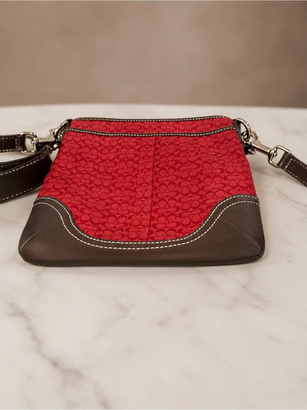 Vintage Coach Y2k Signature Crossbody Red Canvas Leat… - Gem